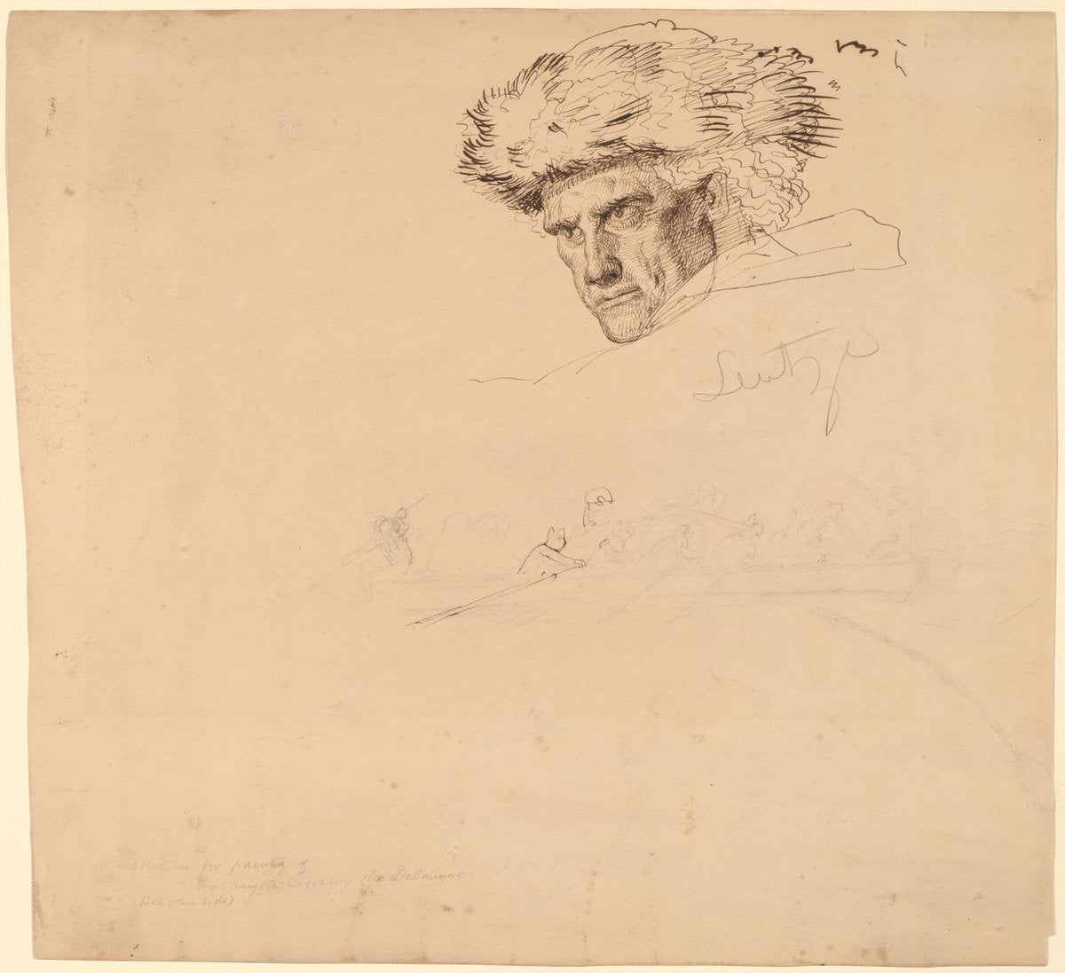 Studies for "Washington Crossing the Delaware" [recto] by Emanuel Gottlieb Leutze (American, 1816 - 1868), 16X12"(A3)Poster Print