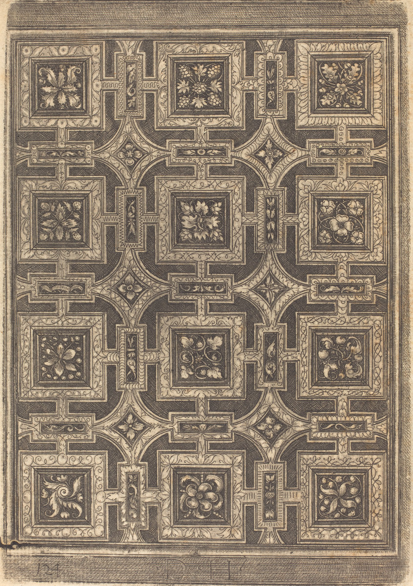 Ornamental Design for Coffered Ceiling by Daniel Hopfer I (German, c. 1470 - 1536), 16X12"(A3)Poster Print