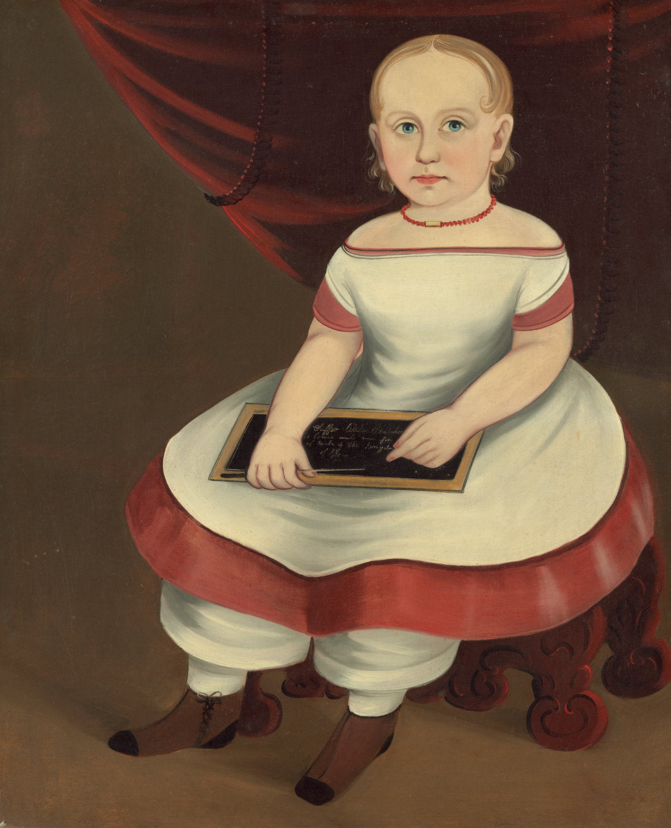 Little Girl with Slate by Prior-Hamblin School (American, active mid 19th century), 16X12"(A3)Poster Print