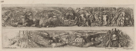 Two Ornamental Bands with Chained Leopards and Eagles by Stefano Della Bella (Italian, 1610 - 1664), 16X12"(A3)Poster Print
