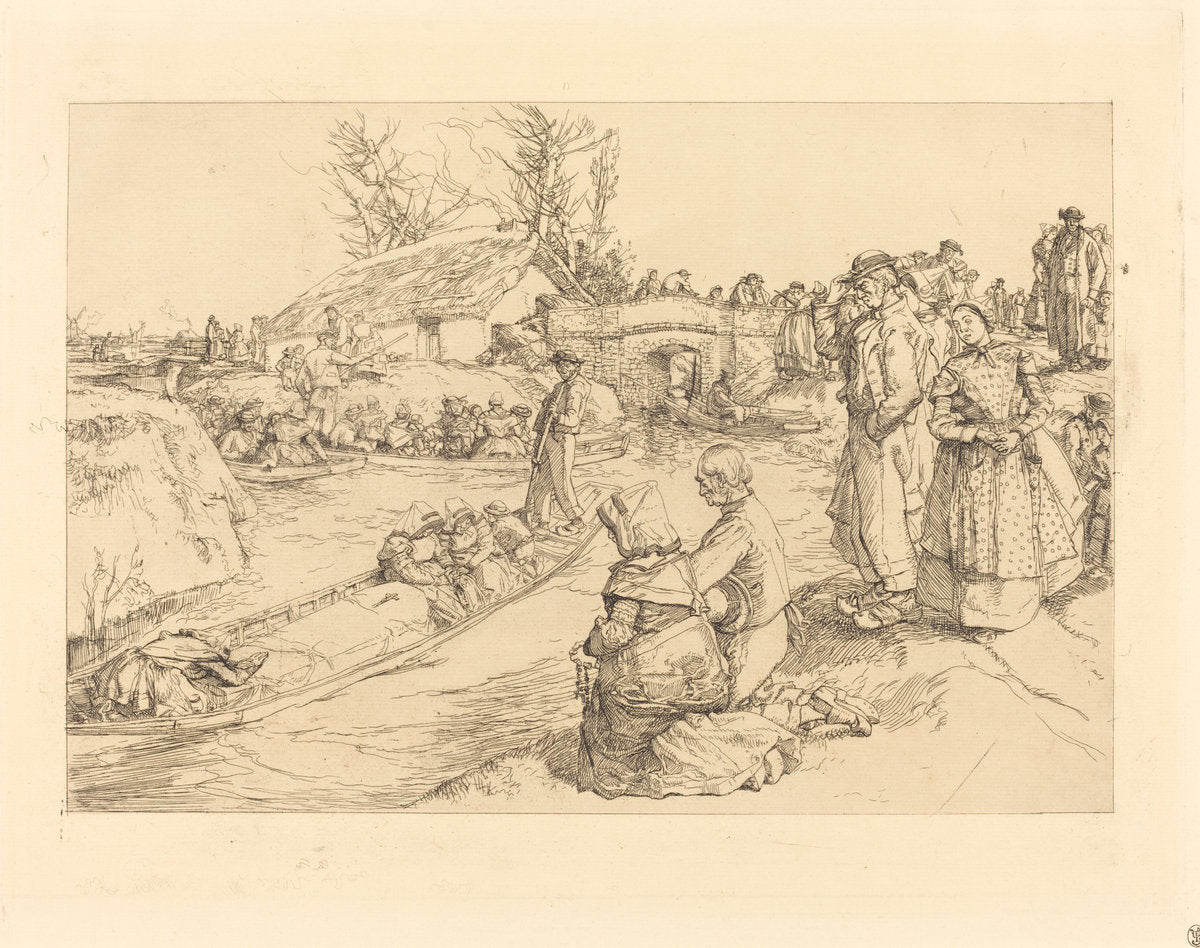 Burial in the Vendeen Marsh (Un enterrement dans le marais Vendeen) by Auguste Lepère (French, 1849 - 1918), 16X12"(A3)Poster Print