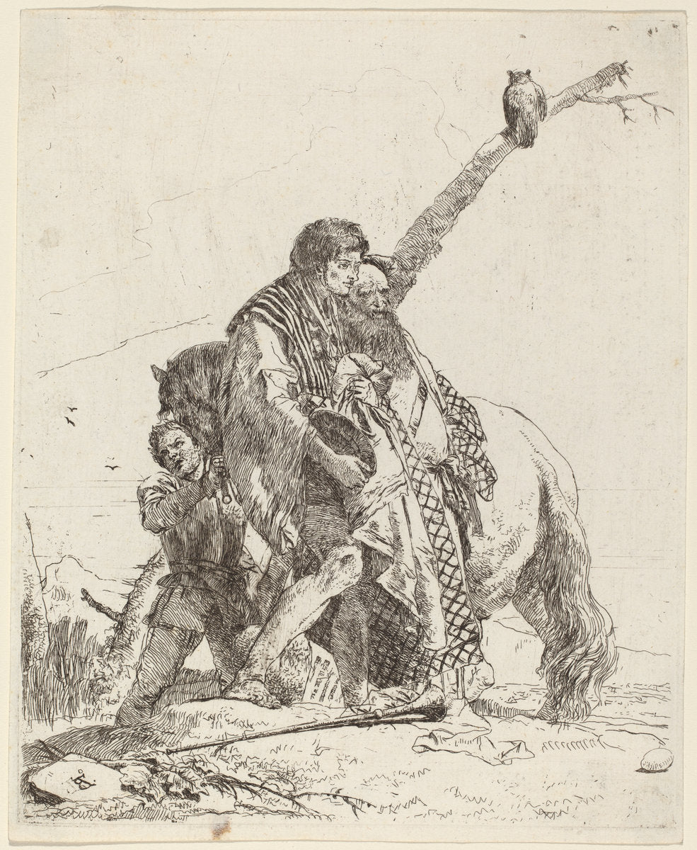 Youth, Sage, and Attendant with Horse by Giovanni Battista Tiepolo (Italian, 1696 - 1770), 16X12"(A3)Poster Print