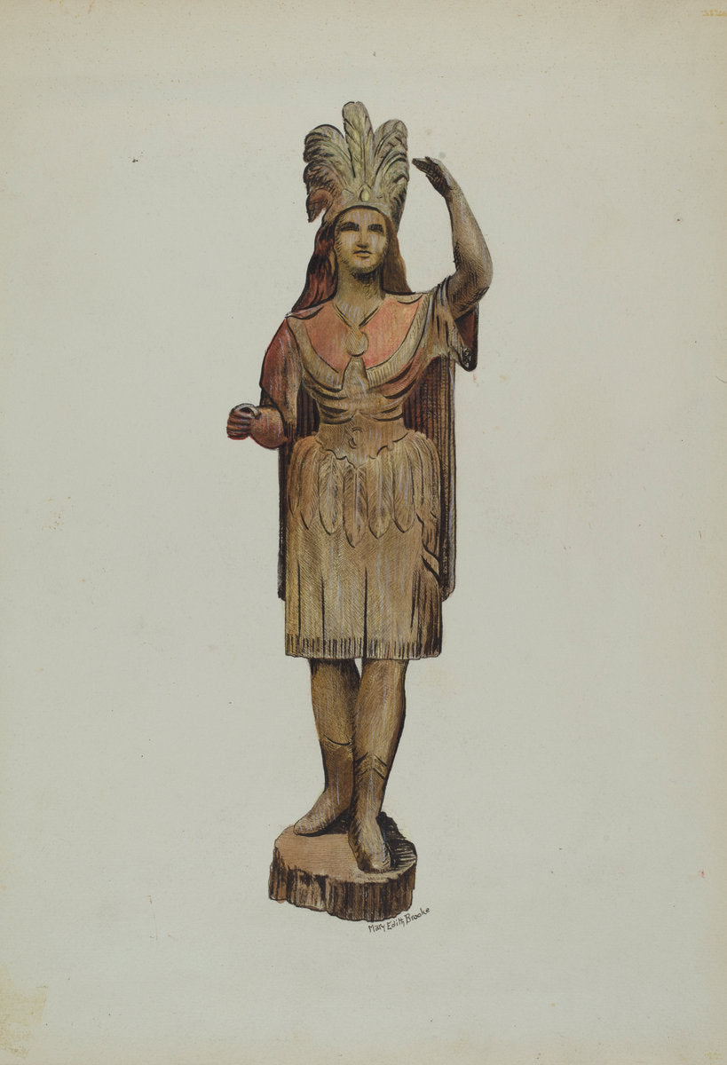 Cigar Store Indian by Mary Edith Brooks (American, active c. 1935), 16X12"(A3)Poster Print