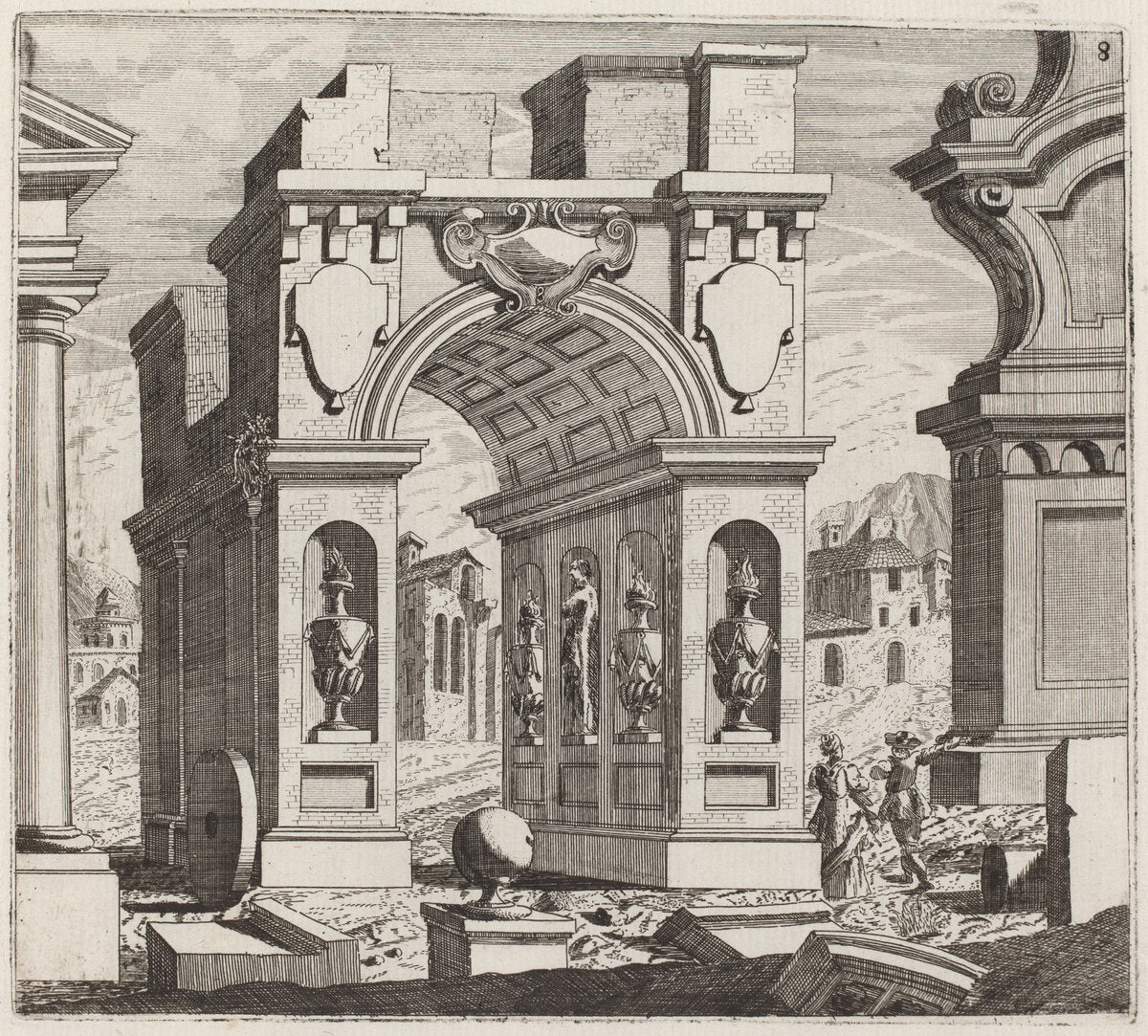 Architectural Fantasy with a Triumphal Arch by Giuseppe Antonio Landi (Italian, 1713 - 1791), 16X12"(A3)Poster Print