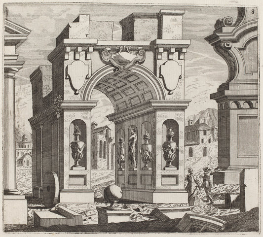 Architectural Fantasy with a Triumphal Arch by Giuseppe Antonio Landi (Italian, 1713 - 1791), 16X12"(A3)Poster Print