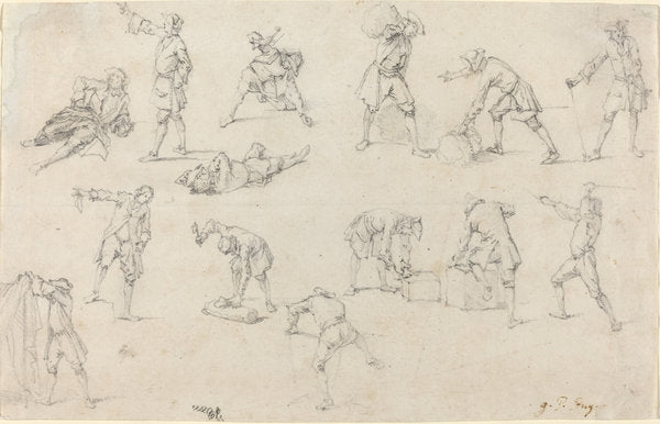 Studies of Soldiers in Camp by Georg Philipp Rugendas (German, 1666 - 1742), 16X12"(A3)Poster Print