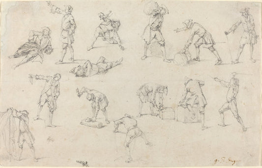 Studies of Soldiers in Camp by Georg Philipp Rugendas (German, 1666 - 1742), 16X12"(A3)Poster Print