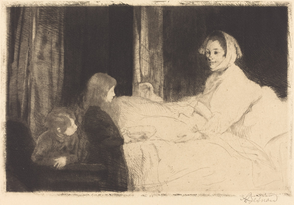 The Sick Mother (La mère malade) by Albert Besnard (French, 1849 - 1934), 16X12"(A3)Poster Print