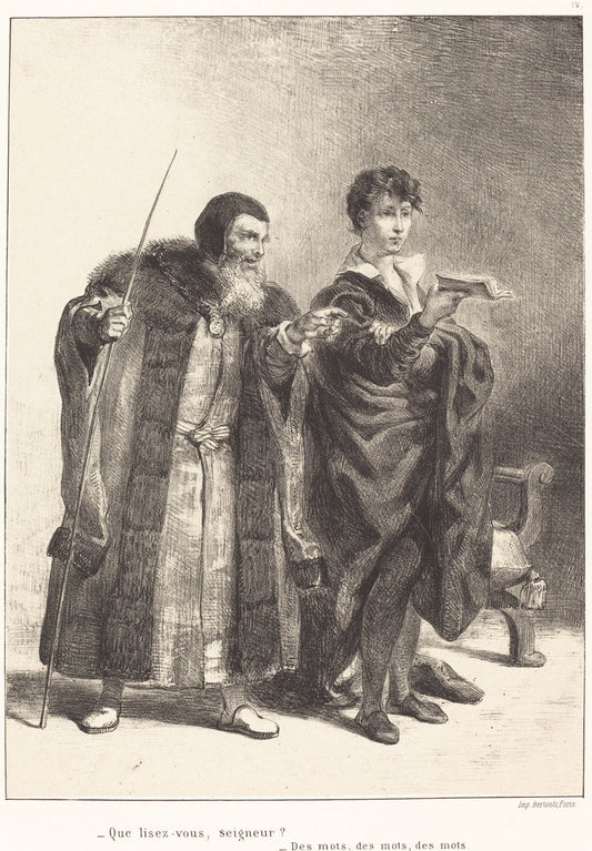 Polonius and Hamlet (Act II, Scene II) by Eugène Delacroix (French, 1798 - 1863), 16X12"(A3)Poster Print