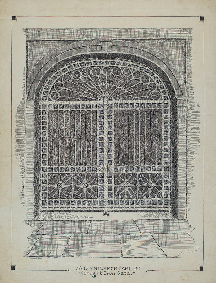 Wrought Iron Gate by Al Curry (American, active c. 1935), 16X12"(A3)Poster Print