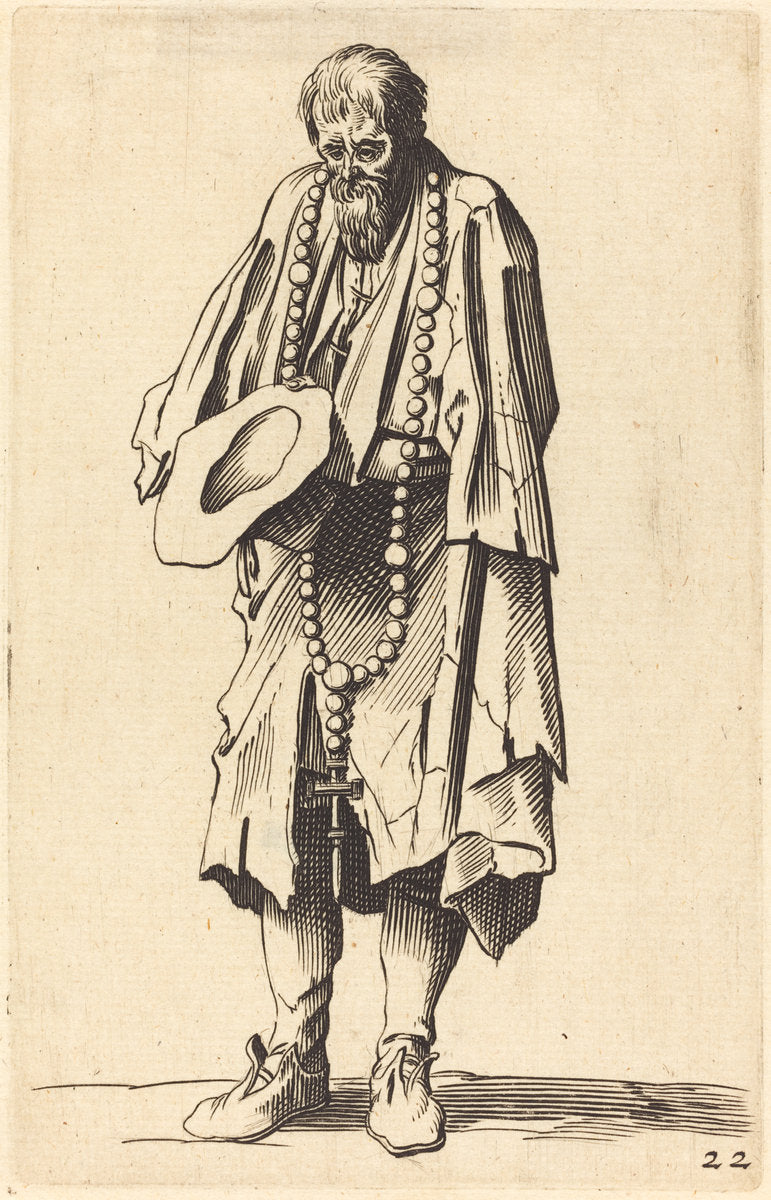 etching by after Jacques Callot (Beggar with Rosary), 16X12"(A3)Poster Print