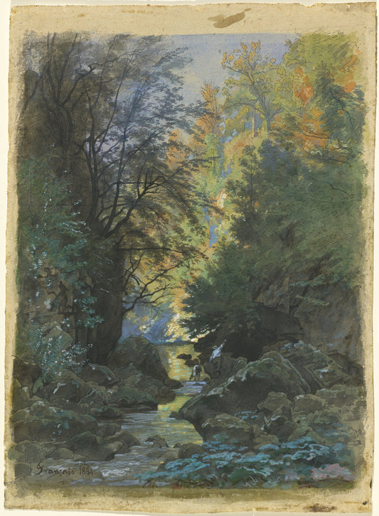 A Stream through a Dense Forest by François-Louis Français (French, 1814 - 1897), 16X12"(A3)Poster Print