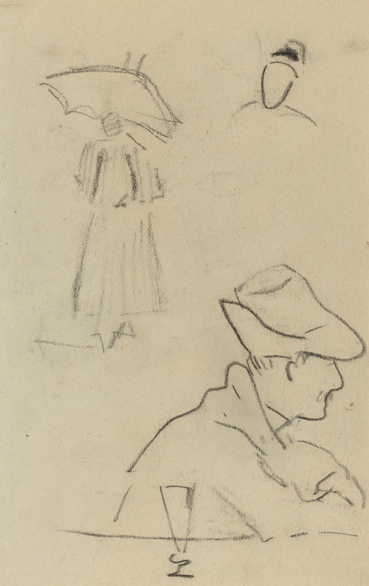 A Person Holding an Umbrella and a Seated Man with a Hat and a Glass [verso] by Paul Gauguin (French, 1848 - 1903), 16X12"(A3)Poster Print