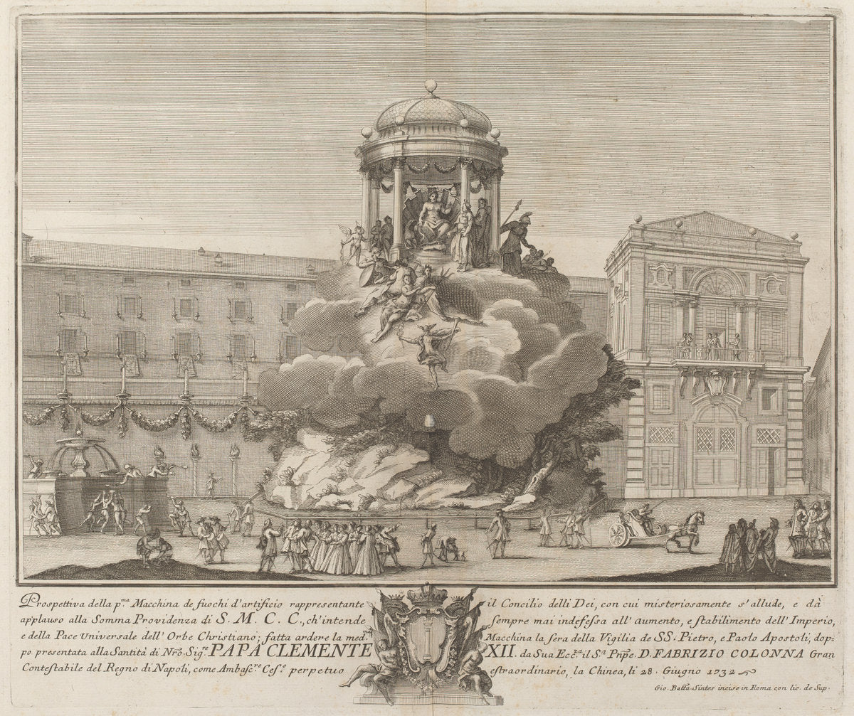 The Council of the Gods, for the "Chinea" Festival by Giovanni Battista Sintes probably after Nicola Michetti (designer and architect) (Italian, c. 1680 - c. 1760), 16X12"(A3)Poster Print