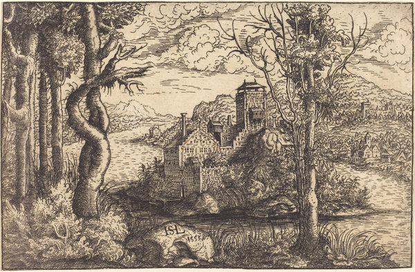 View on a River with a Castle on an Island by Hanns Lautensack (German, 1524 - 1561/1566), 16X12"(A3)Poster Print