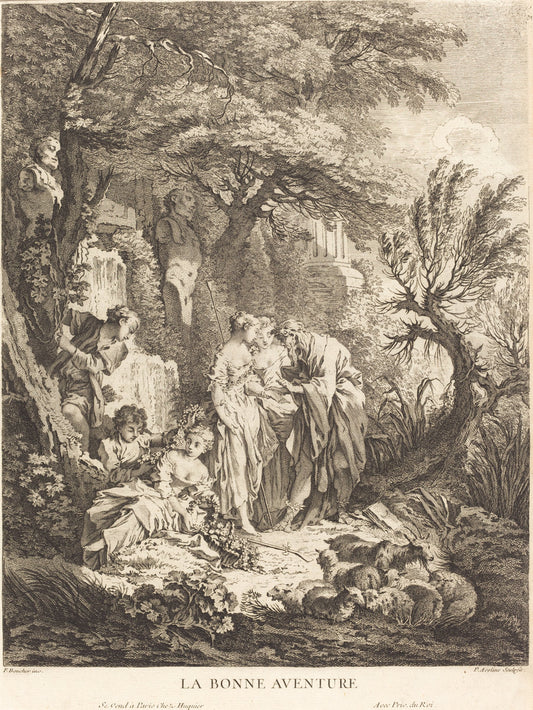 La Bonne Aventure by Pierre-Alexandre Aveline after François Boucher (French, probably 1702 - 1760), 16X12"(A3)Poster Print