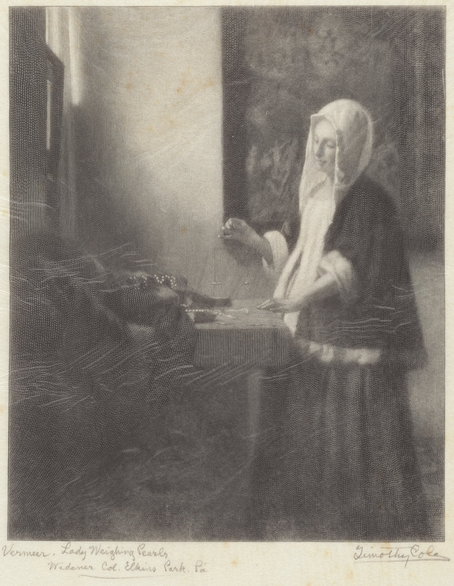 Woman Weighing Pearls by Timothy Cole after Johannes Vermeer (American, 1852 - 1931), 16X12"(A3)Poster Print