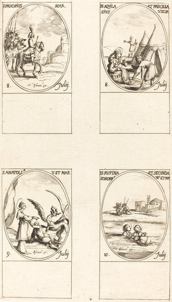 St. Procopius; Sts. Aquila and Prisca; St. Anatolia; Sts. Rufina and Secunda by Jacques Callot (French, 1592 - 1635), 16X12"(A3)Poster Print