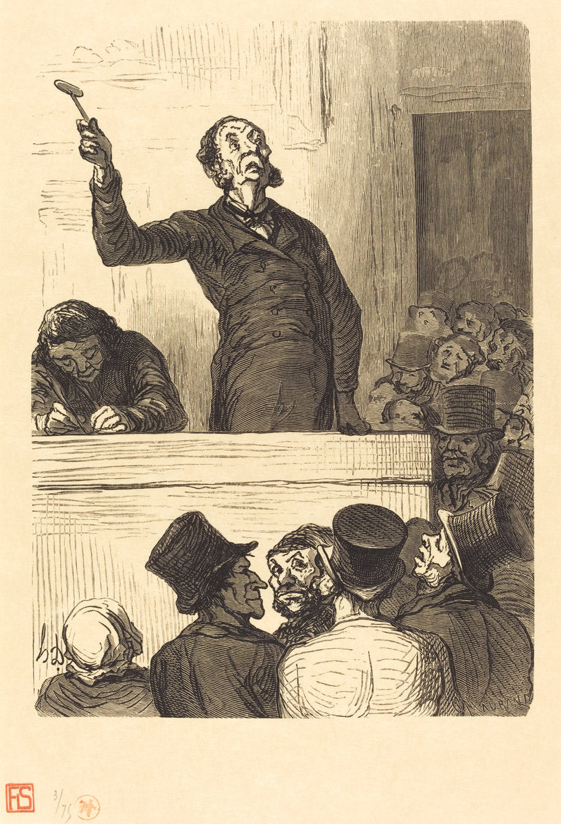 L'Hotel des ventes: le Commissaire-priseur by Charles Maurand after Honoré Daumier (French, active 1863/1881), 16X12"(A3)Poster Print