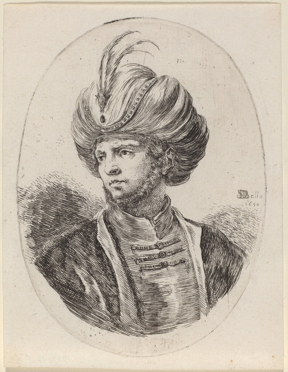 Young Moor with a Slight Beard and Feathered Turban, Turned to the Left by Stefano Della Bella (Italian, 1610 - 1664), 16X12"(A3)Poster Print