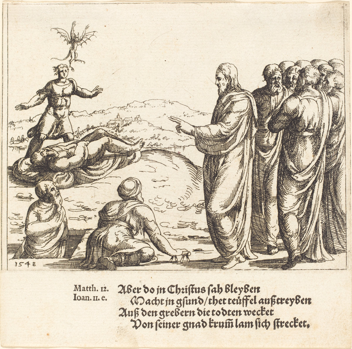 Christ Heals a Blind and Dumb Demoniac by Augustin Hirschvogel (German, 1503 - 1553), 16X12"(A3)Poster Print