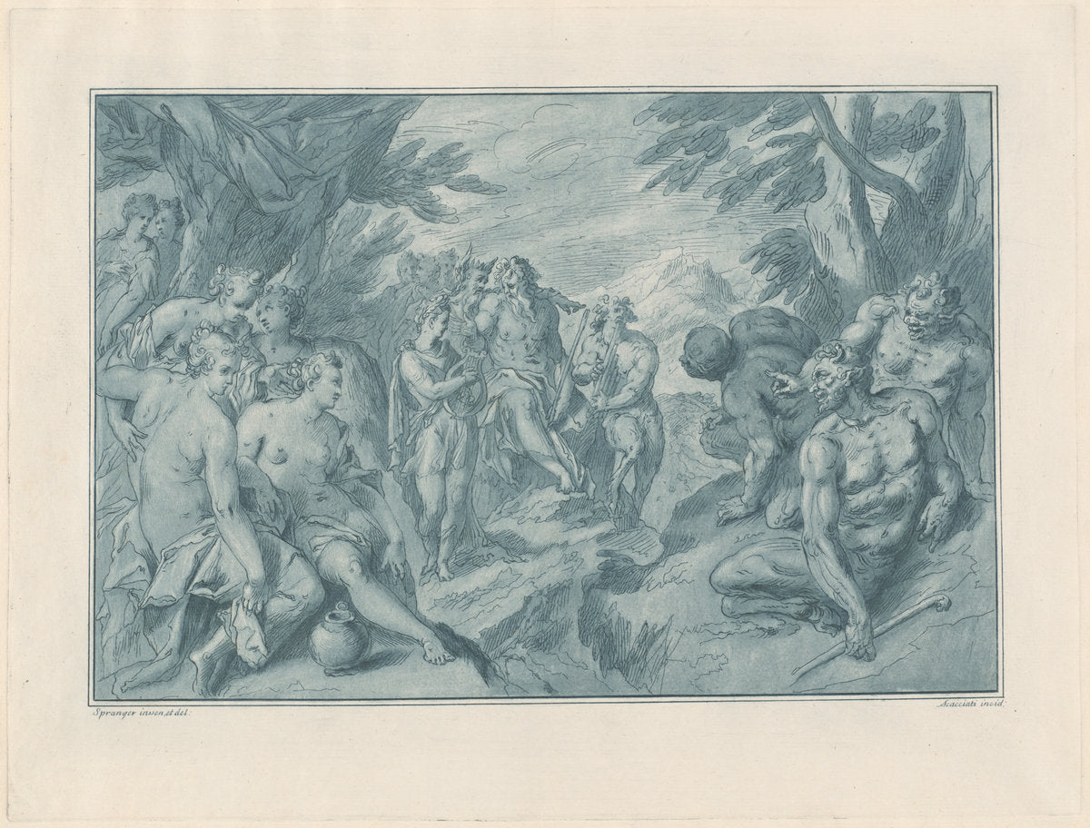 The Musical Contest Between Apollo and Pan by Andrea Scacciati, after Bartholomaeus Spranger (Italian, 1725 - 1771), 16X12"(A3)Poster Print