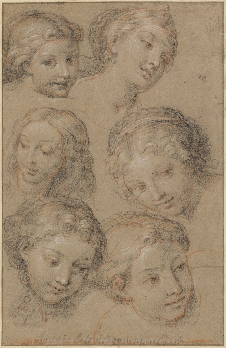 Studies of Women's Heads by Michel Corneille (French, 1642 - 1708), 16X12"(A3)Poster Print