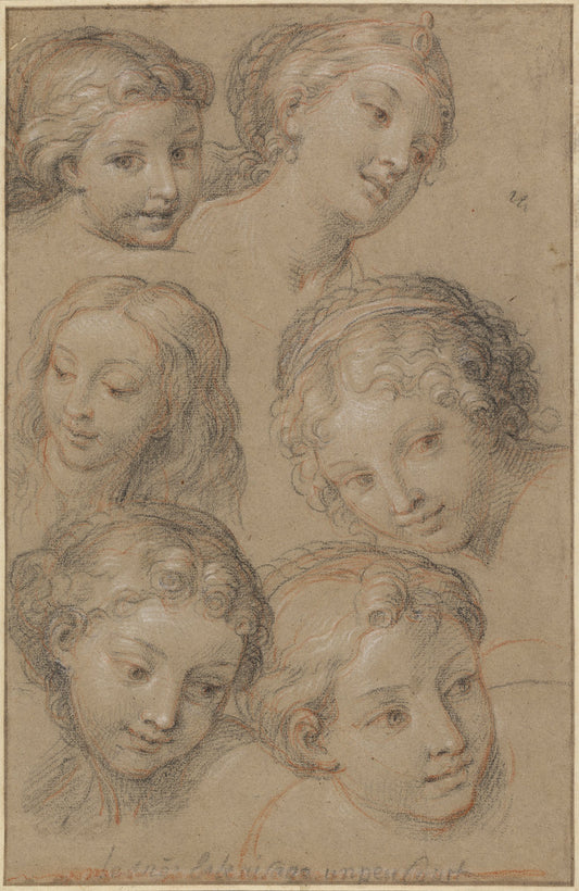 Studies of Women's Heads by Michel Corneille (French, 1642 - 1708), 16X12"(A3)Poster Print