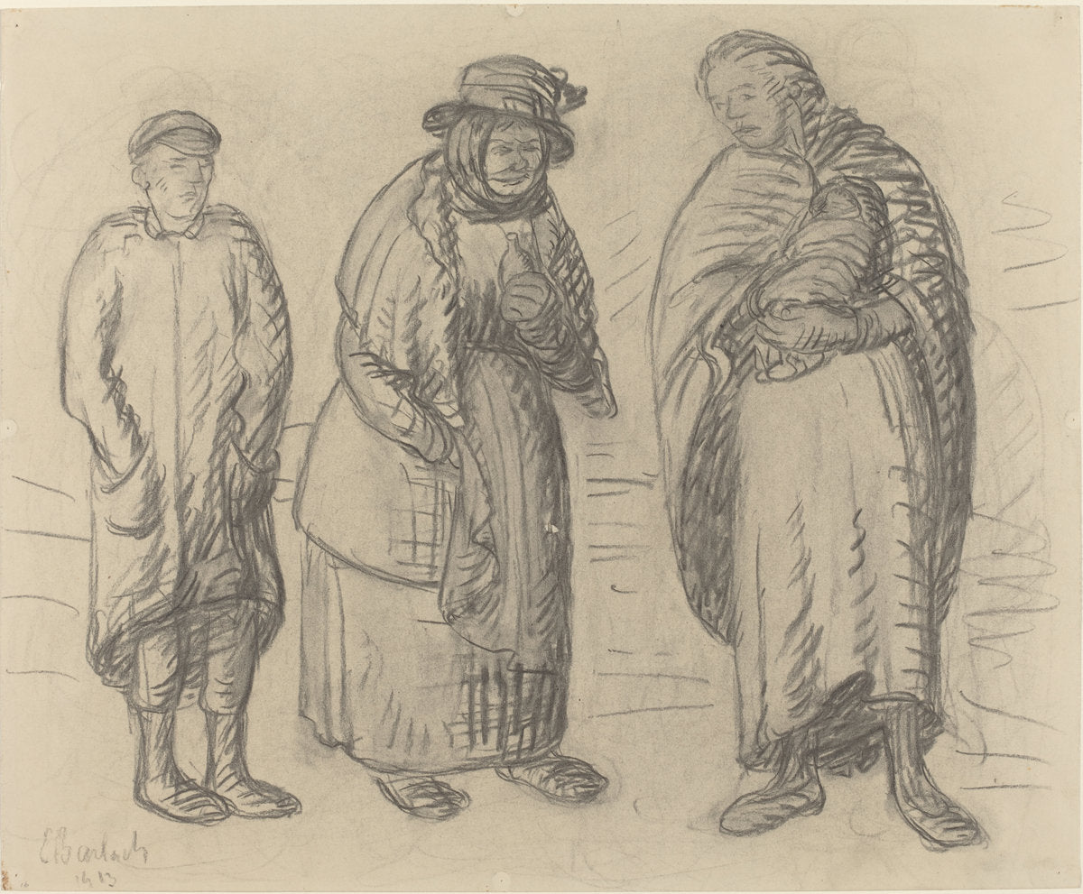 Three Figures by Ernst Barlach (German, 1870 - 1938), 16X12"(A3)Poster Print