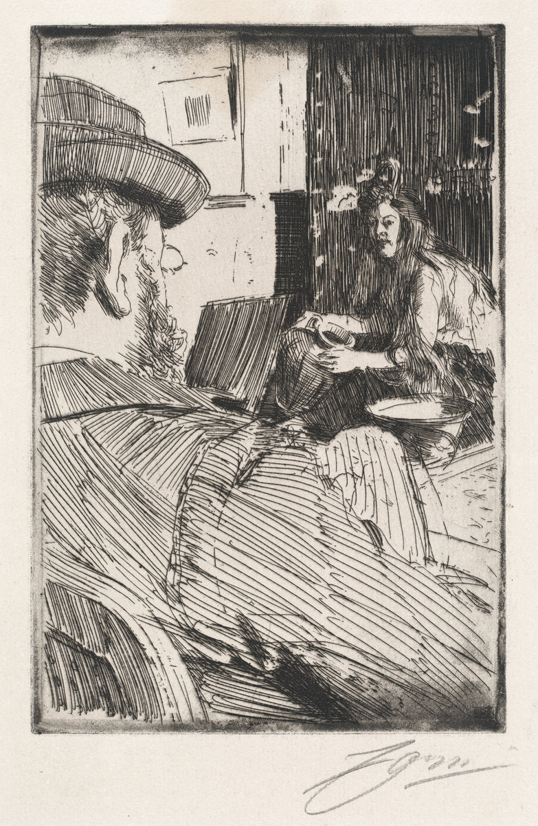 Albert Besnard and His Model by Anders Zorn (Swedish, 1860 - 1920), 16X12"(A3)Poster Print