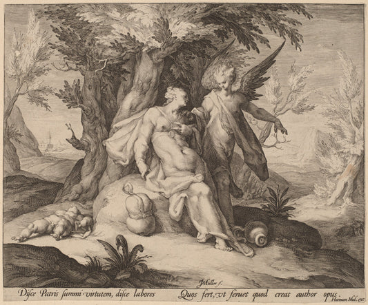 Hagar in the Desert Consoled by an Angel by Jan Muller (Dutch, 1571 - 1628), 16X12"(A3)Poster Print