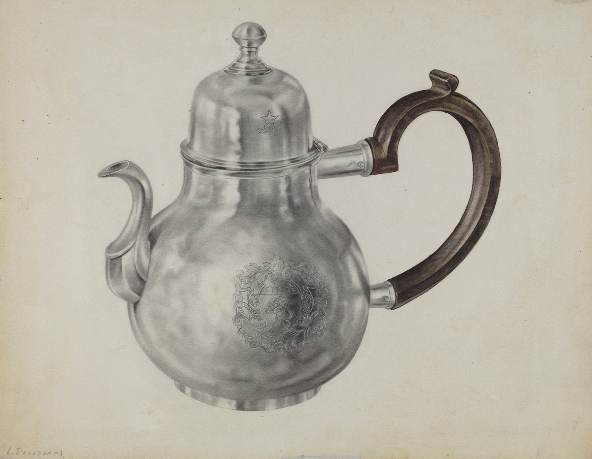 Silver Teapot by Leo Drozdoff (American, 1913 - 1964), 16X12"(A3)Poster Print