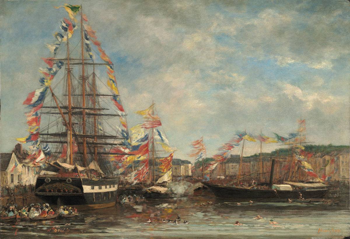 Festival in the Harbor of Honfleur by Eugène Boudin (French, 1824 - 1898), 16X12"(A3)Poster Print