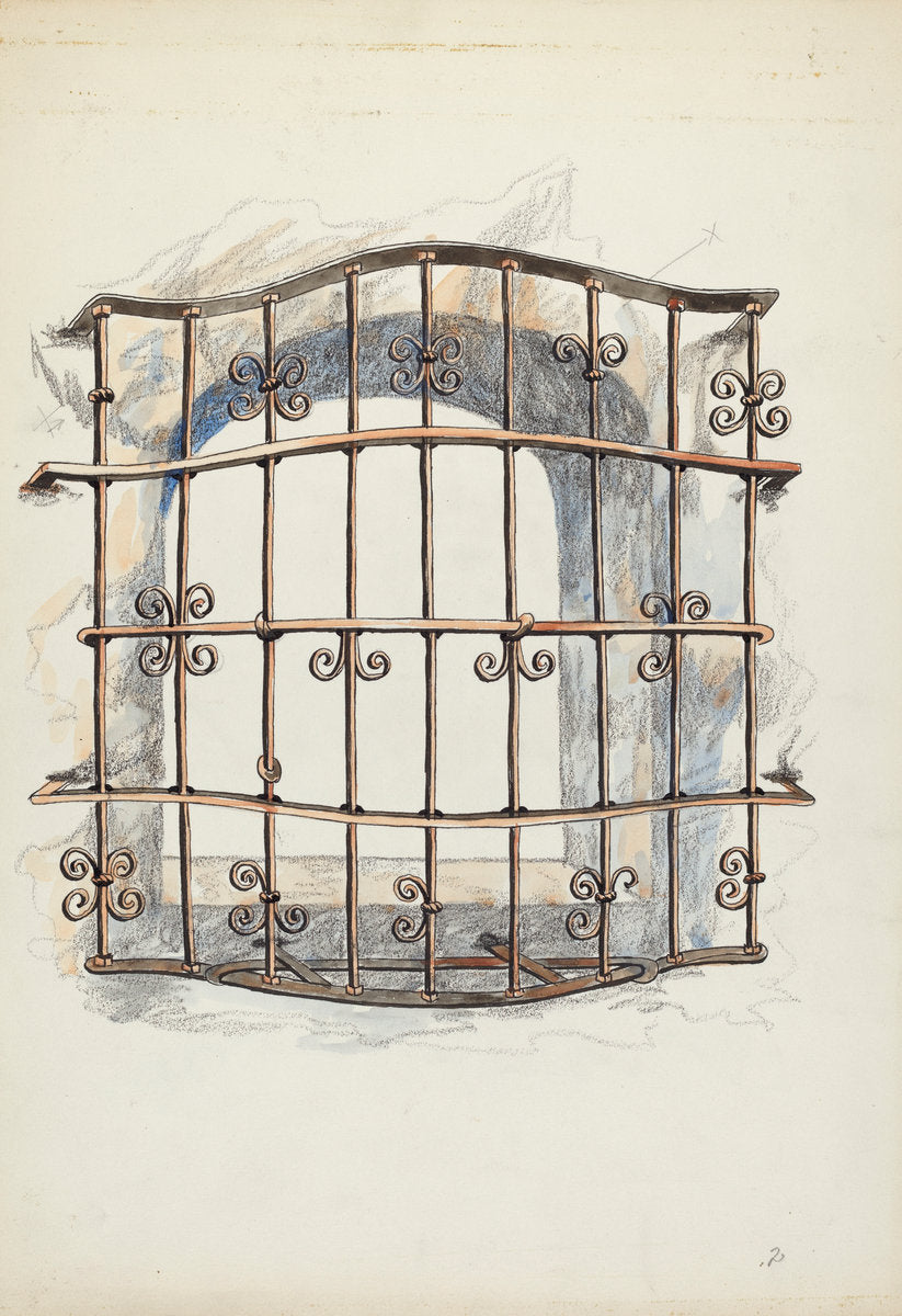 Iron Grille at Window by Harry Mann Waddell (American, active c. 1935), 16X12"(A3)Poster Print