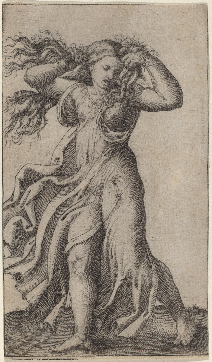 Woman Pulling Her Hair by Marcantonio Raimondi possibly after Francesco Francia (Italian, c. 1480 - c. 1534), 16X12"(A3)Poster Print