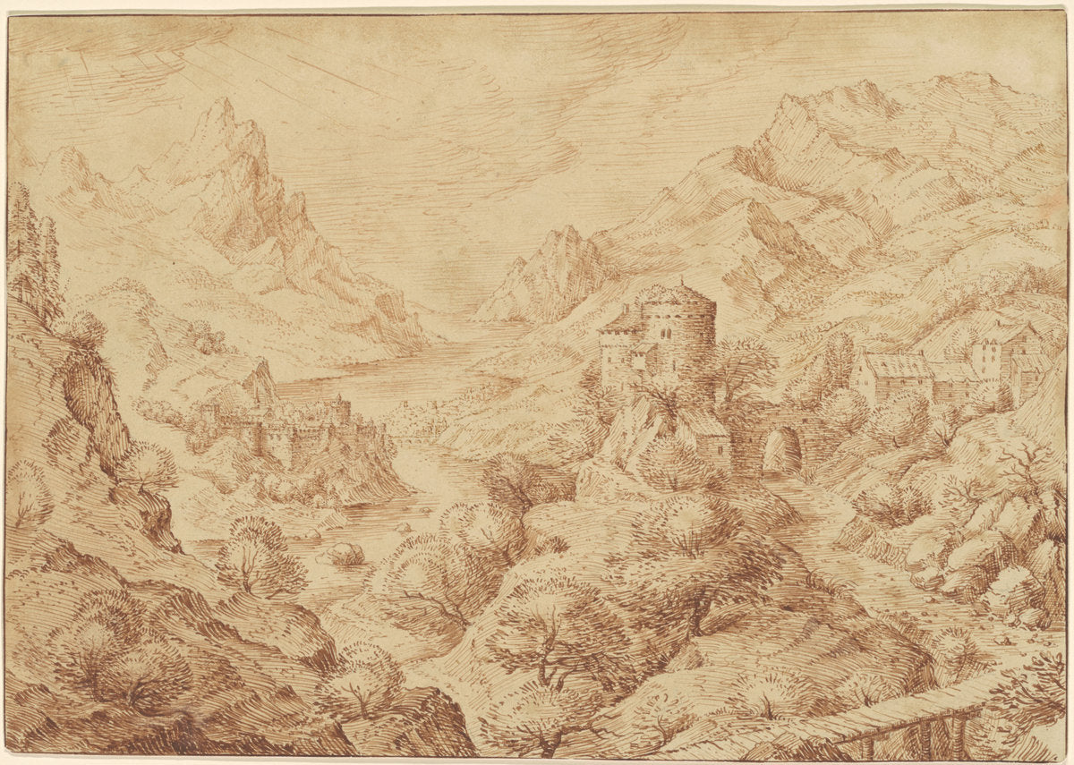 Panoramic River Landscape by Jacob Savery I (Dutch, c. 1545 - 1602), 16X12"(A3)Poster Print
