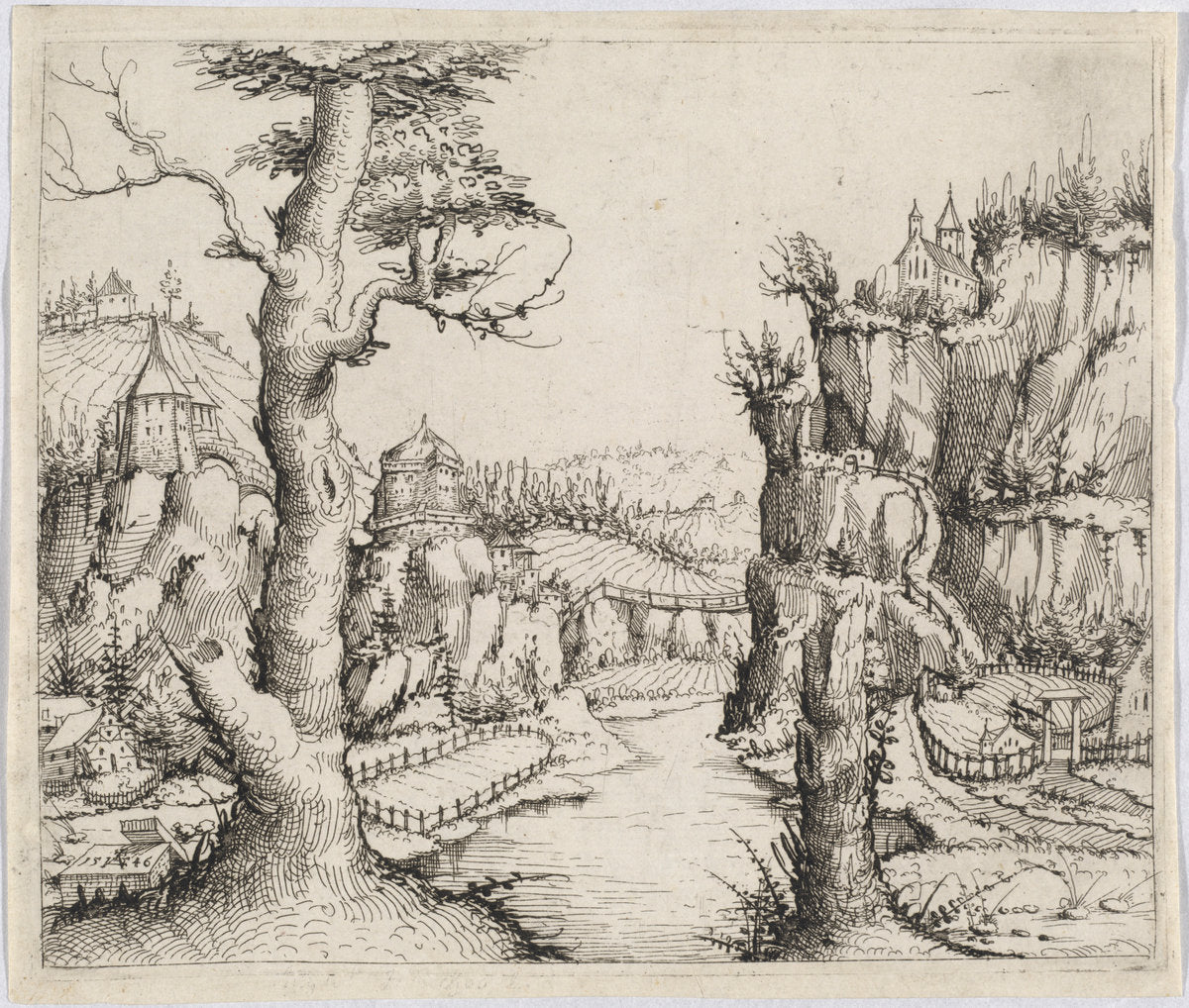River Landscape with High Cliffs by Augustin Hirschvogel (German, 1503 - 1553), 16X12"(A3)Poster Print