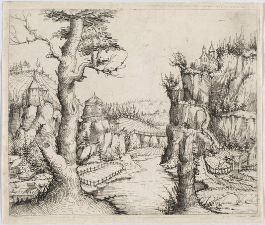 River Landscape with High Cliffs by Augustin Hirschvogel (German, 1503 - 1553), 16X12"(A3)Poster Print