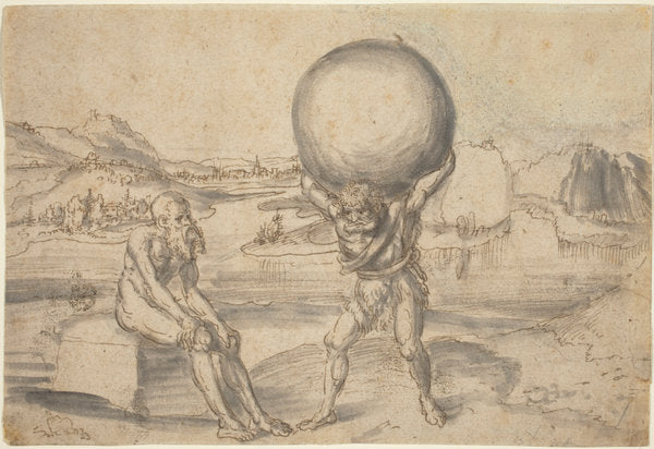 Hercules Relieving Atlas of the Globe by Lucas Cranach the Elder (German, 1472 - 1553), 16X12"(A3)Poster Print