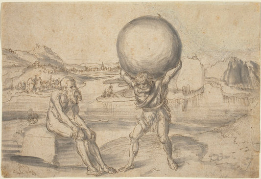 Hercules Relieving Atlas of the Globe by Lucas Cranach the Elder (German, 1472 - 1553), 16X12"(A3)Poster Print