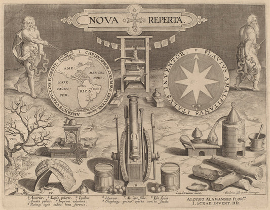 Title Page for "New Discoveries" by Theodor Galle after Jan van der Straet (Flemish, c. 1571 - 1633), 16X12"(A3)Poster Print