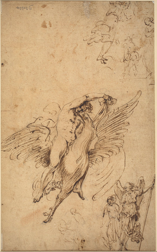 pen and brown ink over black crayon by Italian 17th Century (Ganymede), 16X12"(A3)Poster Print