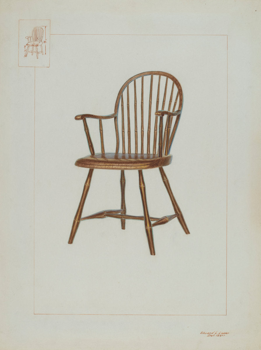 Windsor Bamboo-turned Chair by Edward L. Loper (American, born 1916), 16X12"(A3)Poster Print