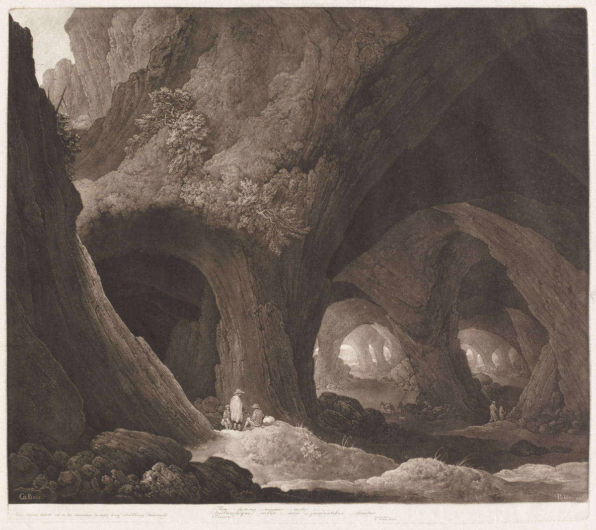 Travelers in Gigantic Caverns (after Guillam Dubois) by Johann Peter Pichler, after Guillam Dubois (Austrian, 1765 - 1807), 16X12"(A3)Poster Print