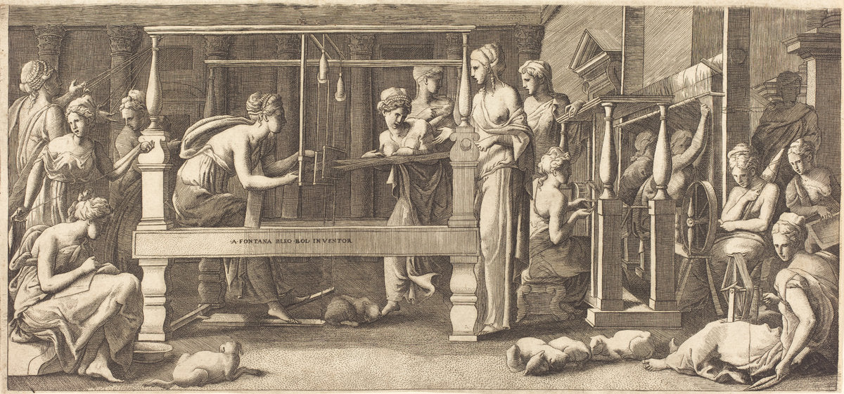 Penelope and Her Maids Weaving by Master FG after Francesco Primaticcio (German, active 1534/1537), 16X12"(A3)Poster Print