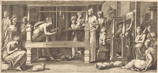 Penelope and Her Maids Weaving by Master FG after Francesco Primaticcio (German, active 1534/1537), 16X12"(A3)Poster Print