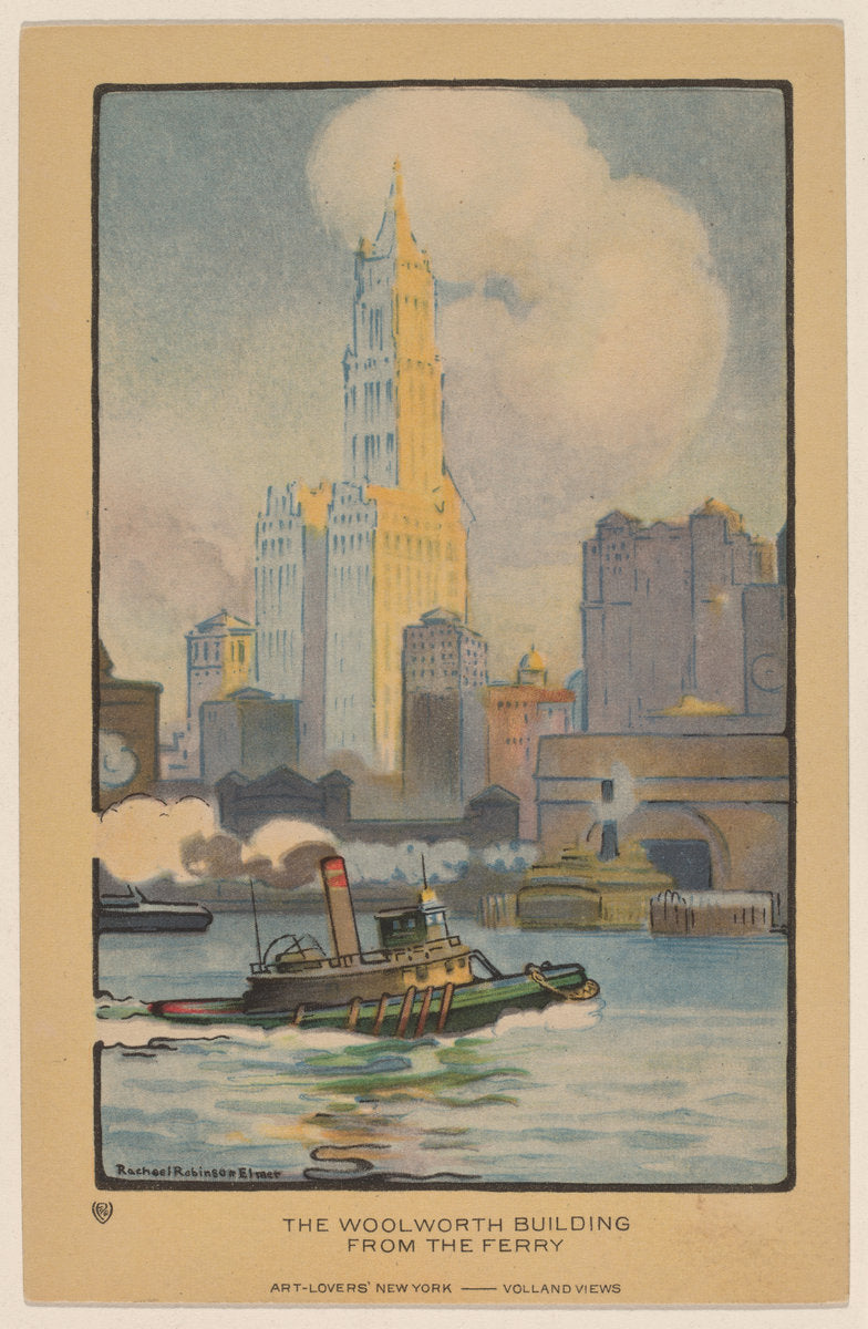The Woolworth Building from the Ferry by Rachael Robinson Elmer (American, 1878 - 1919), 16X12"(A3)Poster Print