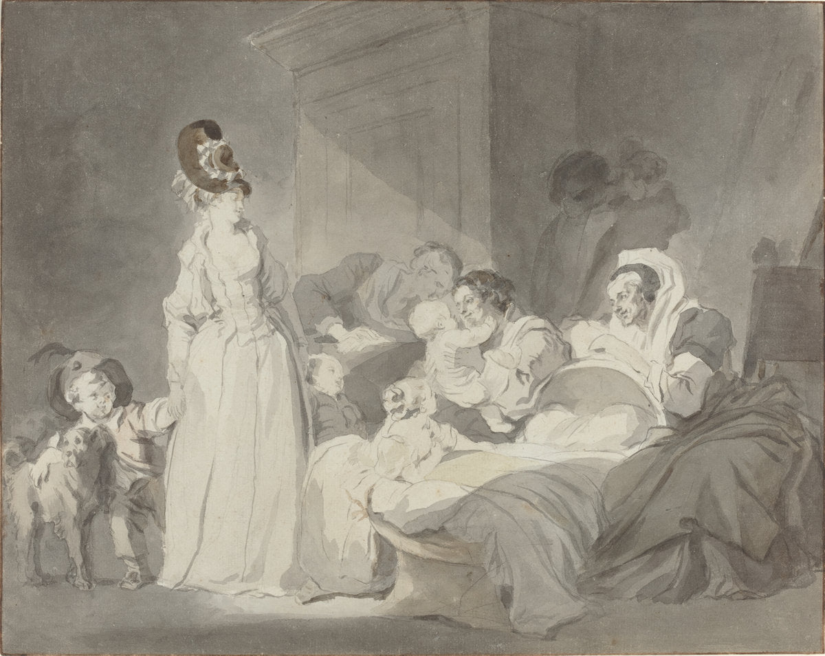 Visit to the Nurse by Jean-Honoré Fragonard (French, 1732 - 1806), 16X12"(A3)Poster Print