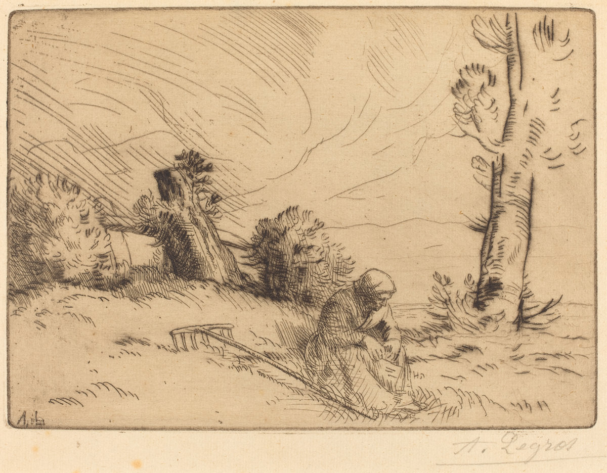 Peasant Woman Seated near a Hedge (Paysanne assise pres d'une haie) by Alphonse Legros (French, 1837 - 1911), 16X12"(A3)Poster Print