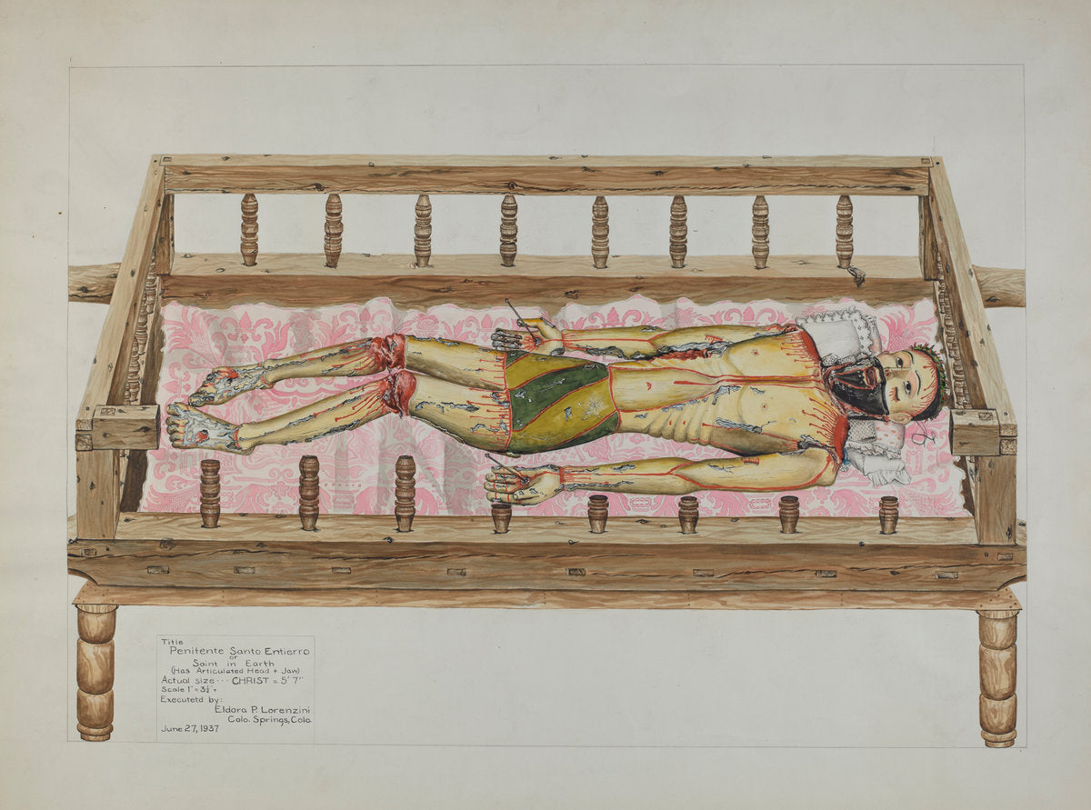Penitente Santo Entierro or (Saint in Earth) by Eldora P. Lorenzini (American, 1910 - 1993), 16X12"(A3)Poster Print